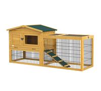 PawHut Rabbit Hutch Outdoor, Wooden Guinea Pig Hutch with Run, Openable Roof, Pull-Out Tray, Ramp for 1-2 Rabbits, 150 x 52.5 x 68 cm, Yellow