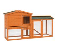 PawHut Wooden Rabbit Hutch With Run & Ramp - Orange, Orange