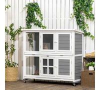 Pawhut Outdoor And Indoor Wooden Rabbit Hutch With Wheels And Slide-out Trays, 119 X 50.5 X 109cm, Grey, Grey