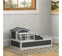 PawHut Wooden Tortoise House Indoor Outdoor w/ Balcony, Tray, Openable Roof - Grey - Grey - Fir wood - 1