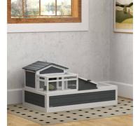 Pawhut Wooden Tortoise House Indoor Outdoor W/ Balcony, Tray, Openable Roof In Grey Grey