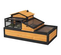 PawHut Wooden Tortoise House Indoor Outdoor w/ Balcony, Tray, Openable Roof, Yellow