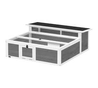 PawHut Wooden Tortoise House Tortoise Enclosure, Top Opening, Dark Grey | Clear Observation Window, Multiple Doors, Galvanised Mesh, Small Animal Enclosure, Indoor Outdoor Use