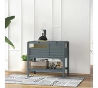 PawHut Wooden Tortoise House w/ Run, Shelter, Shelf, Lamp Holder, Grey - Grey - Fir Wood, Galvanised Mesh Wire, Acrylic - 1