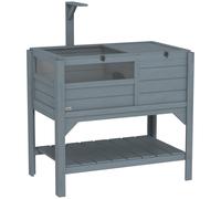 PawHut Wooden Tortoise House w/ Run, Shelter, Shelf, Lamp Holder, Grey, Grey