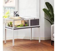 Pawhut Wooden Tortoise House With Dual-Zone Habitat Stand Legs, Grey