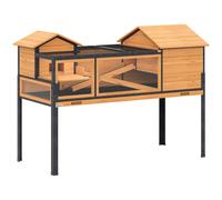 PawHut Wooden Tortoise House with Stand Legs, Clear Observation Windows, Ramps, Openable Top, Built-in Tray, Yellow