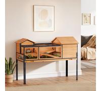 PawHut Wooden Tortoise House with Stand Legs, Observation Windows, Yellow