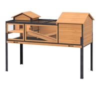 Pawhut Wooden Tortoise House With Stand Legs, Observation Windows, Yellow In Natural Natural