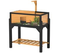 Pawhut Wooden Tortoise House With Storage Shelf, Clear Observation Windows In Yellow Yellow
