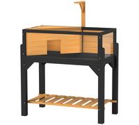 PawHut Wooden Tortoise House with Storage Shelf, Clear Observation Windows, Lamp Holder, Openable Top, Built-in Tray, Yellow