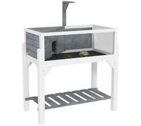 PawHut Wooden Tortoise House with Storage Shelf Clear Observation Windows - D40-
