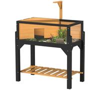 PawHut Wooden Tortoise House with Storage Shelf, Clear Observation Windows - Yellow - Fir Wood - 1