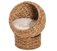 PawHut Woven Banana Leaf Elevated Cat Bed Wicker Pet Den 50x42x60cm Brown