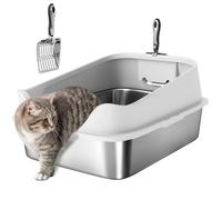 PawHut Extra Large Stainless Steel Cat Litter Box with High Sides, 60 x 40 x 30