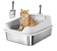 Pawhut Xl Stainless Steel Cat Litter Box With High Sides, 60 X 40 X 30 Cm In Grey Grey