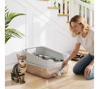 Pawhut Xl Stainless Steel Cat Litter Box With High Sides, 60 X 40 X 30 Cm In Grey Grey