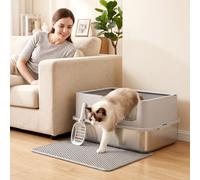 PawHut XL Stainless Steel Cat Litter Tray w/ Lid, High Sided Cat Litter Box