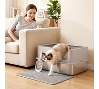 Pawhut Xl Stainless Steel Cat Litter Tray W/ Lid, High Sided Cat Litter Box