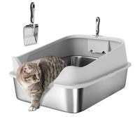 PawHut XXL Cat Litter Tray Stainless Steel, Cat Litter Box High Sided with Metal Litter Scoop, Never Absorbs Odors, Anti Leakage & Easy to Clean, 70
