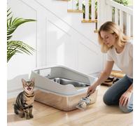 PawHut XXL Cat Litter Tray Stainless Steel, Cat Litter Box High Sided with Metal Litter Scoop, Never Absorbs Odors, Anti Leakage & Easy to Clean, 70 x 50 x 30 cm, Grey
