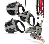 pawINAYA Halter for Flexi Leashes, Dog Lead Holder Compatible with Flexi Classic, Comfort & Extreme, Includes 3-in-1 Dog Lead, Nylon Webbing with Metal Fittings (Grey/Rose Gold, L 8m)