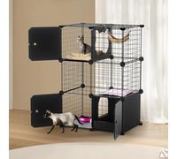PAWING Cat Enclosure Indoor with Litter Box, 3-Tier Metal Wire Cat Cage, DIY Detachable Design for Cats, Kittens & Small Animals, Multi-Level Kennel
