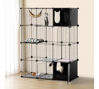 PAWING Cat Enclosure Indoor with Litter Box, 4-Tier Metal Wire Cat Cage, DIY Detachable Design for Cats, Kittens & Small Animals, Multi-Level Kennel