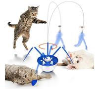 Pawingcat Cat Toys for Indoor Cats Automatic Cat Toy Cat Dancer Interactive Cat Toy Kitten Toys with Feather Butterfly Ribbon Cat Wand Catnip Toys for Cats Enrichment USB Rechargeable (Blue)