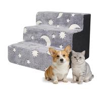 Pawise 3 Step Dog Stairs, Glow in The Dark Pet Steps, Non-Slip Dog Ramp with Zipper, Star Moon Pattern Plush Pet Stairs for Couch Sofa Bed, Indoor Portable Steps for Medium Large Dogs and Puppy