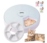 Pawise Automatic Cat Feeder, 6-Meal Programmable Pet Food Dispenser with Bird Chirp Sound Alert, Battery Operated, BPA-Free, Bonus Snack Ball Toy, for Cats & Small Dogs（Batteries Not Included