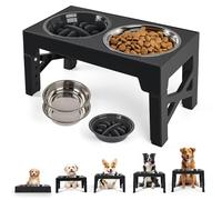 PAWISE Raised Dog Bowl 5 Heights Adjustable, Elevated Dog Bowls with 2x1200ML Stainless Steel Dishes &1 Slow Feeder Bowl, Dog Feeding Station for Small Medium & Large Dogs, Non-Slip and No Spill