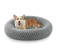 Pawk Medium Donut Dog Bed-Round Dog Cat Bed Fill Particle Memory Sponge&Cotton, Calming Puppy Beds Machine Washable with Teddy Plush&Zipper, Fit 20lbs Dachshund, 51x51x20cm