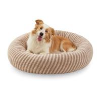 Pawk Medium Donut Dog Bed-Round Dog Cat Bed Fill Particle Memory Sponge&Cotton, Calming Puppy Beds Machine Washable with Teddy Plush&Zipper, Fit 20lbs Dachshund, 59x59x20cm(Brown)
