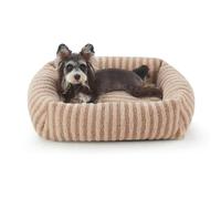 Pawk Small Dog Bed with Waterproof&Removable Cover, Dog Cat Bed with Zipper, Stripe Design Small Pet Sofa, Machine Washable Pet Bed for 12lbs Corgi/Chihuahua/Shiba Inu, 51x48x15cm (Brown)