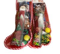 Pawkaboo - Christmas stocking for cats - 8 pcs Handmade Traditional Cat stockings with Santa Teasing stick - Treats and toys (2 stockings)