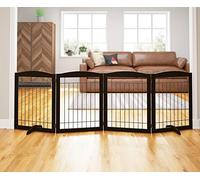 PAWLAND 96-inch Extra Wide Dog gate for The House, Doorway, Stairs, Freestanding Foldable Wire Pet Gate, Set of Support Feet Included (Espresso, 30" Height-4 Panels)