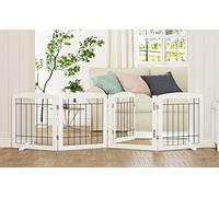 PAWLAND Freestanding Dog Gate Indoor with Walk Through Door, Dog Gate for The Doorways, House, Stairs, 80" Wide Pet Puppy Safety Fence with Support Feet, 4 Panels, White