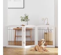 PAWLAND Wire Free Standing Pet Gate for Dogs, Foldable Dog Gate for The House Indoor, Step Over Pet Puppy Safety Fence, Doorway, Stairs, 80 Inch Wide, 24" Height 3 Panels, White