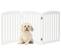 PAWLAND Wooden Freestanding Foldable Pet Gate for Dogs, 24 inch 3 Panels Step Over Fence, Dog Gate for The House, Doorway, Stairs, Extra Wide (White, 24" Height-3 Panels)
