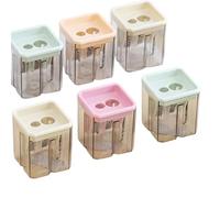 Pawleso 4 /6Pcs Twin Hole Pencil Sharpener with Transparent Container Morandi Color Style Square Manual Pencil Sharpeners for Students School Office Home Supply (6)