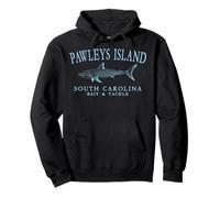 Pawleys Island South Carolina Shark Retro Cyan Art Fishing Pullover Hoodie