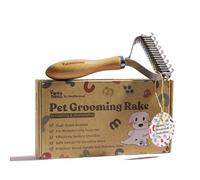 PAWLLYWOOD Undercoat Rake for Dogs & Cats - Professional Shedding & Dematting Comb | 17 Double-Sided Teeth, Wooden Handle, Stainless Steel Blades