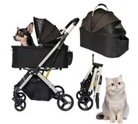 PawLuxe Pet Stroller for Small & Medium Dogs Cats up to 55 lbs 4-in-1 Foldable Travel Pet Stroller with Detachable Carrier Lightweight All-Terrain Spring Damping,Car Seat,Sun Canopy,Black