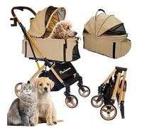 PawLuxe Pet Stroller for Small & Medium Dogs Cats up to 55 lbs 4-in-1 Foldable Travel Pet Stroller with Detachable Carrier Lightweight All-Terrain Spring Damping,Car Seat,Sun Canopy,Khaki