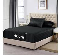 PAWNORA Double-137 x 190 cm Black 40cm Fitted Sheet | Size: 137 x 190 cm PAWNORA Black 137 x 190 cm