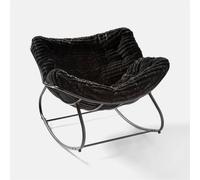 PAWNORA Rocking Chair Faux Fur Upholstered Metal Frame Cushioned Black PAWNORA Black