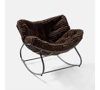 PAWNORA Rocking Chair Faux Fur Upholstered Metal Frame Cushioned Chocolate in Brown PAWNORA Brown