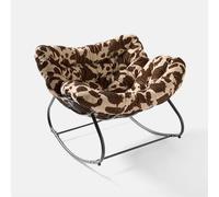 PAWNORA Rocking Chair Faux Fur Upholstered Metal Frame Cushioned Cow Print PAWNORA Multicolor