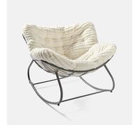 PAWNORA Rocking Chair Faux Fur Upholstered Metal Frame Cushioned Cream in Beige PAWNORA Beige